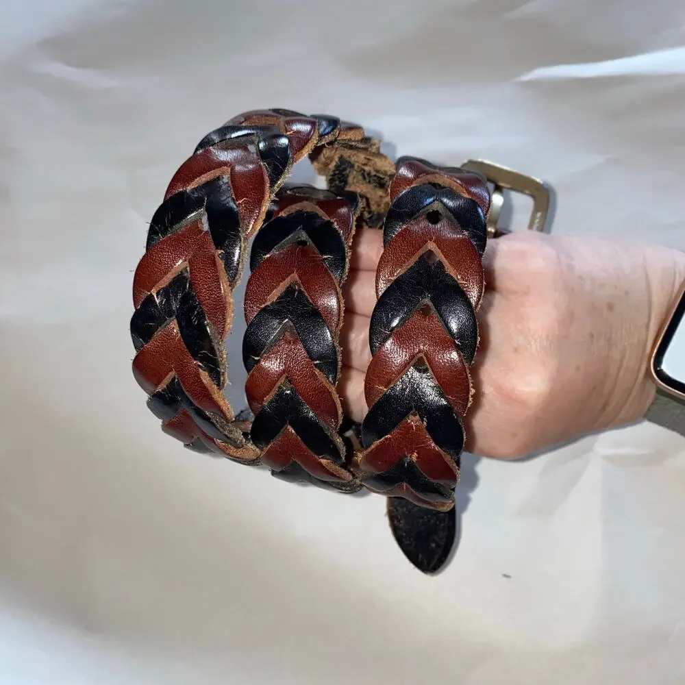 Vintage Canterbury Braided bicolor Leather Belt Brown Black Size 34 Taiwan ROC